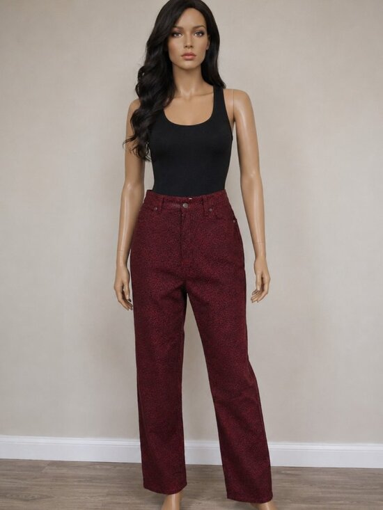 Focus Lifestyle Pants - Focus Lifestyle  Women's Trendy Pants Size 12 wine/red Leopard Print  97% Cotton